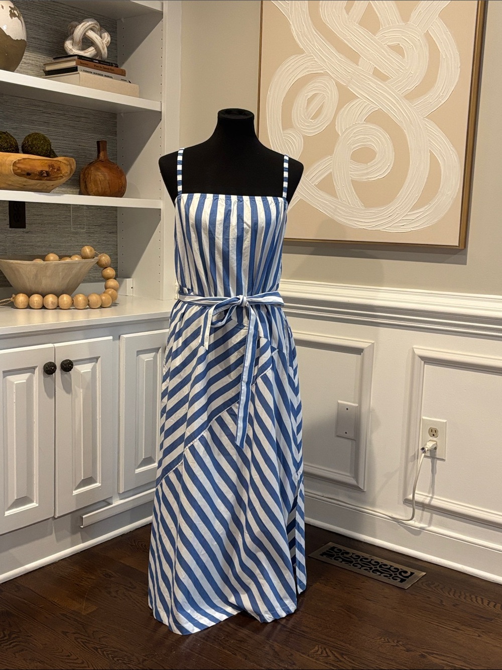 Gap Blue and White Striped Summer Midi -Maxi Dress with Tie Waist NWT Small